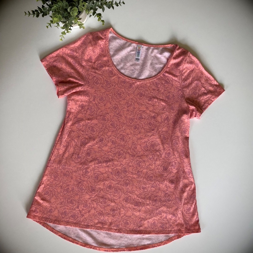 LuLaRoe Classic T Peach Coral Purple Floral Medium